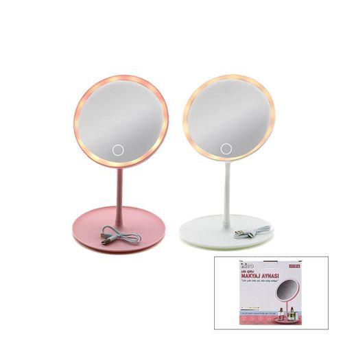 6,5 inç LED USB Şarjlı Yuvarlak Makyaj Aynası - 90° Ayarlı, Standlı