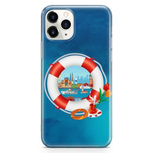 Apple iPhone 11 Pro Max Kılıf Simit Çay İstanbul Arka Kapak Koruma Desenli Full Koruyucu