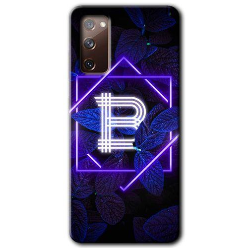 Samsung Galaxy S20 FE Kılıf HD Desen Baskılı Arka Kapak + Temperli Cam - Dark Neon Yaprak B Harfi