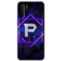 OPPO Oppo A91 Kılıf HD Desen Baskılı Arka Kapak - Dark Neon Yaprak P Harfi