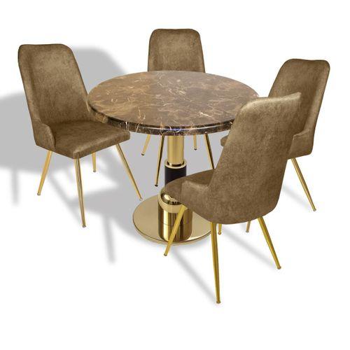 Dockers Gold-Çırağan Mutfak Masa Takımı - (Yuvarlak Çap 80cm - Werzalit, Wermodin ve Allzalit Tabla) - Karacabey Mermer-Kahve
