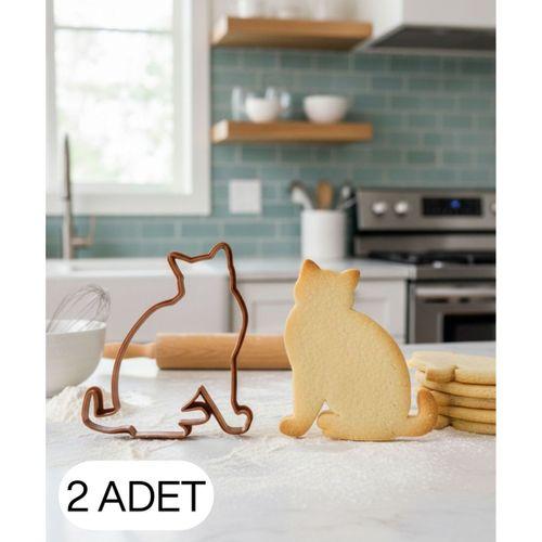 2Li Oturan Kedi Figürlü Kurabiye Kalıbı Hamur Kesici Şeker ve Oyun Hamuru İçin Tek  Parça