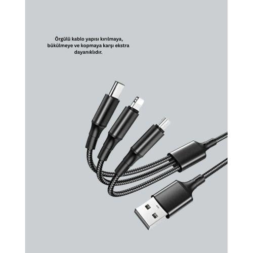 Dayanıklı Metal Başlıklı 3’ü 1 Arada Şarj Kablosu – Tüm Cihazlarla Uyumlu