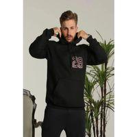 Erkek Oversize Üç İplik Kapüşonlu Sweatshirt –Sırt Ve Ön Baskılı, Kanguru Cepli, Rahat Kalıp Maskot Desenli Model - Siyah