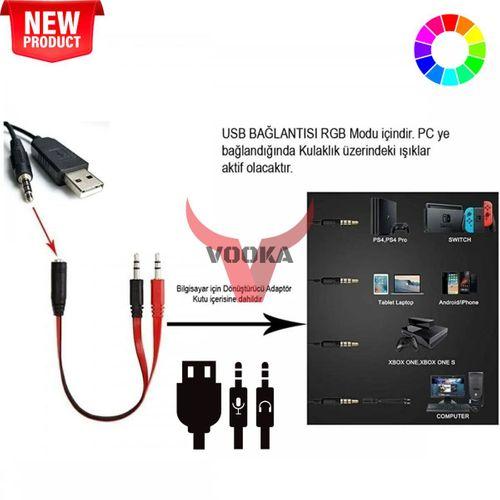 Togo 7.1 A+ RGB Profesyonel Gaming Mikrofonlu Gamer Oyuncu Kulaklığı Pc Ps Xbox Işıklı Rengarenk