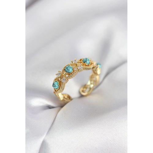 Mavi Taşlı Gold Renk Vintage Kadın Yüzük