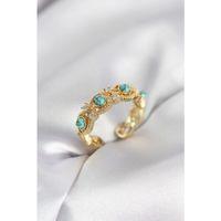 Mavi Taşlı Gold Renk Vintage Kadın Yüzük