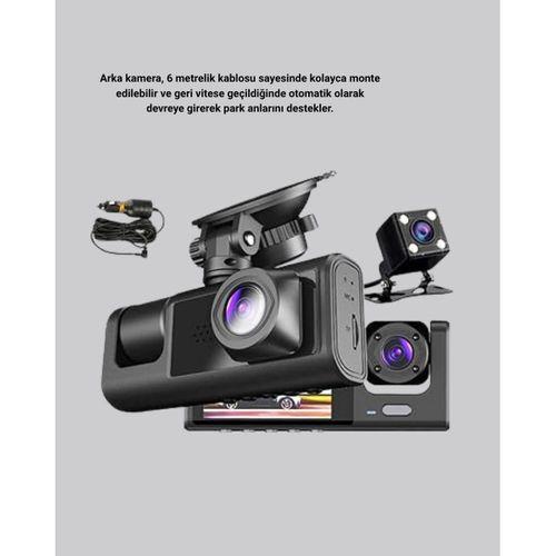 Full Hd Üç Kameralı Araç Kamerası 170° Geniş Açılı Ve Park Destekli