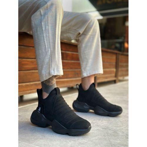 BA0401 Bağcıksız Rahat Yüksek Siyah Taban Siyah Süet Erkek Spor Yarım Bilek Bot