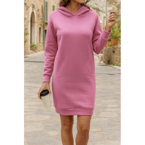 Kadın Uzun Kollu Kapşonlu Kısa Iki Iplik Elbise