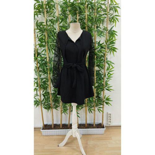 Kadın Uzun Kollu Yakadan Bağcıklı Belden Kuşaklı Ithal Krep Elbise