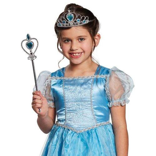 Eğitici Çocuk Karlar Ülkesi Elsa Mavi Kalpli Taç ve Mavi Asa Seti Çocuk Boy