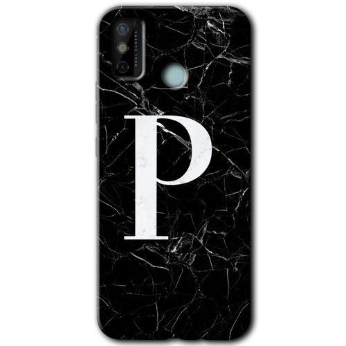 Tecno Spark 6 Go Kılıf HD Desen Baskılı Arka Kapak - Siyah Mermer Desenli P Harfi