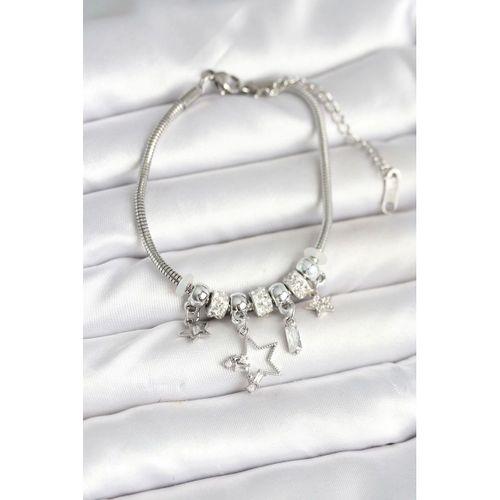 Pirinç Gümüş Renk Yıldız Charmlı Kadın Bileklik