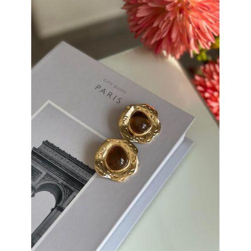 Taşlı Küpe - Kahverengi