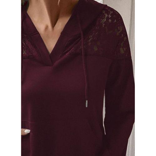 Kadın Uzun Kollu Kapşonlu Bağcıklı Dantelli Viskon Iki Iplik Bluz