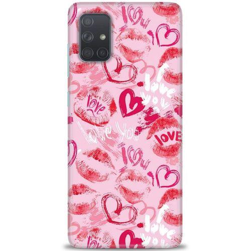 Samsung Galaxy A71 Kılıf HD Baskılı Kılıf - Pembe Love + Tam Ekran Koruyucu