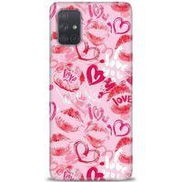 Samsung Galaxy A71 Kılıf HD Baskılı Kılıf - Pembe Love + Tam Ekran Koruyucu
