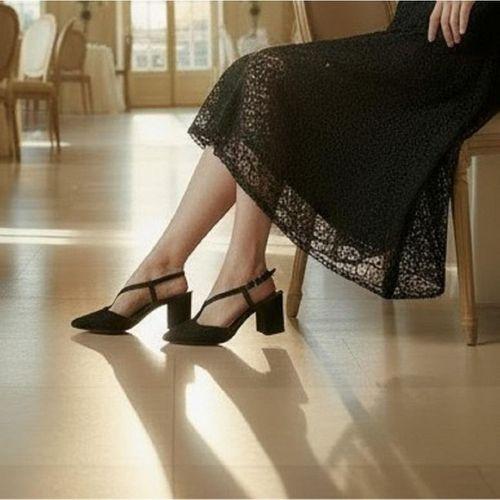 Fiyra 7013 Siyah Simli Kalın Kare Topuk Abiye Stiletto Ayakkabı