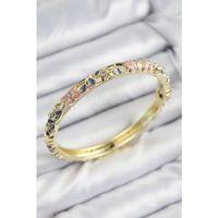 Mineli Pirinç Zirkon Taşlı Pembe Mor Çiçek Motifli Gold Kadın Kelepçe