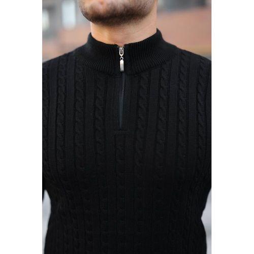 Erkek Örgü Desen Zip Yaka Triko