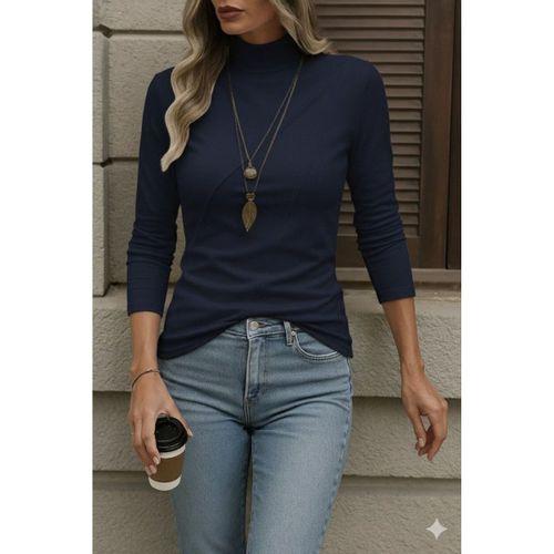 Kadın Uzun Kollu Balıkçı Yaka önden şerit Detay Dalgıç Bluz