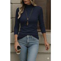 Kadın Uzun Kollu Balıkçı Yaka önden şerit Detay Dalgıç Bluz