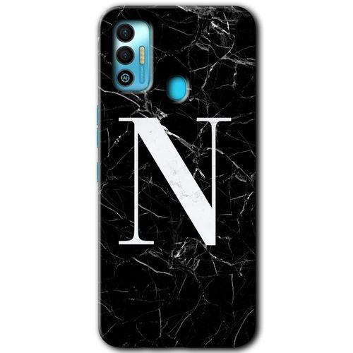 Tecno Spark 7T Kılıf HD Desen Baskılı Arka Kapak - Siyah Mermer Desenli N Harfi + Kırılmaz Cam
