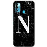 Tecno Spark 7T Kılıf HD Desen Baskılı Arka Kapak - Siyah Mermer Desenli N Harfi + Kırılmaz Cam