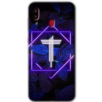 Samsung Galaxy A30 Kılıf Baskılı Kapak - Dark Neon Yaprak T Harfi +Tam Kaplayan Mat Seramik