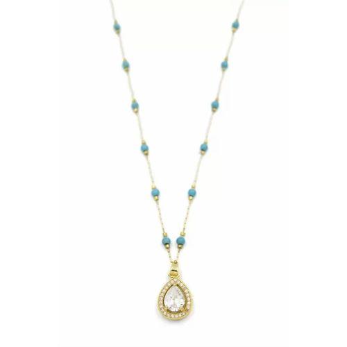 Turkuaz Boncuklu Kolye - Altın