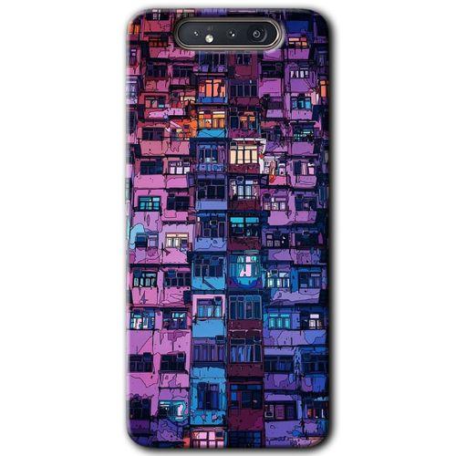 Samsung Galaxy A80 Kılıf Baskılı Kapak - Şehir Görünümü + 5D Tam Kaplayan Cam