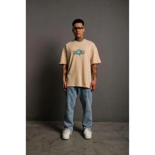 Erkek Sırt Baskılı T-shirt - Bej