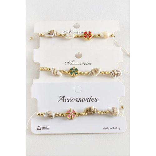 Yonca Deniz Kabuğu İnci Makrome İp Bileklik