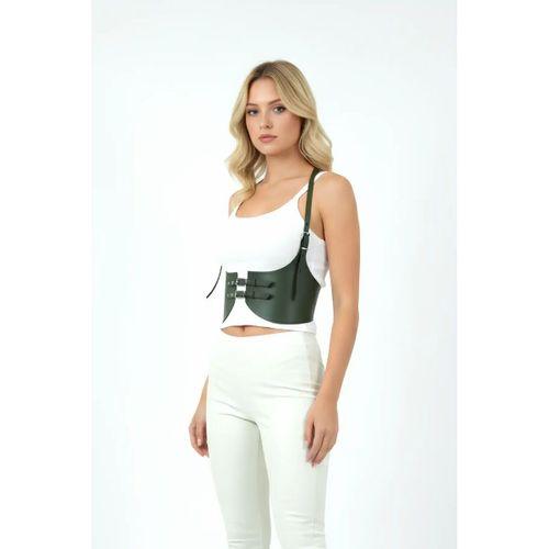 Haki Renk Kalın Kadın Kemeri, Deri Kemer Harness - APFT605