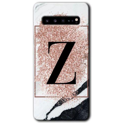 Samsung Galaxy S10 Plus Kılıf HD Desen Baskı Arka Kapak + TemperliCam - Pembe Mermer Desenli Z Harf