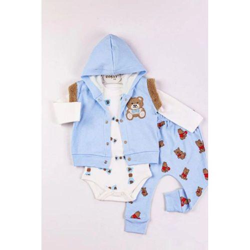 Bear Nakışlı Yelekli 3'lü Erkek Bebek Takımı