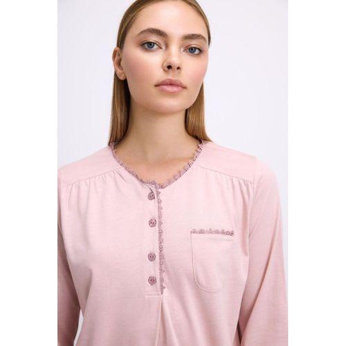 Gül Kurusu Modal Pamuklu Uzun Kollu Düğmeli 2'li Pijama Takımı