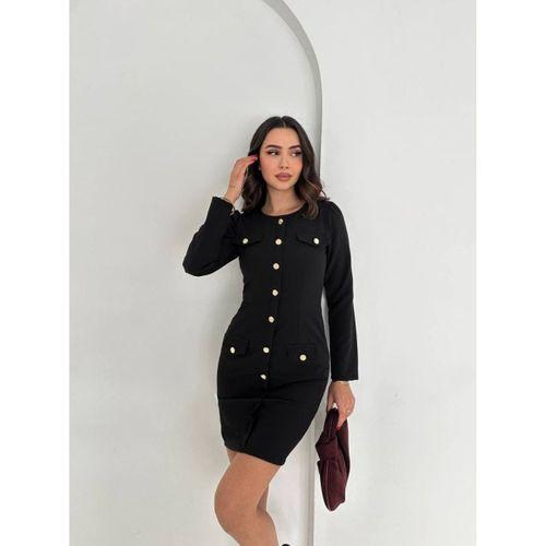 Kadın Bisiklet Yaka Cep Ve Gold Düğme Detay Double Kumaş Mini Elbise