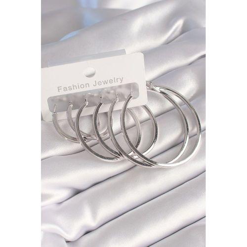 Pirinç Gümüş Renk Halka Model Kadın Küpe Seti