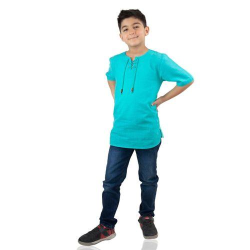 Kısa Kol Şile Bezi Zımbalı Yazlık Erkek Çocuk Tshirt Turkuaz 3054