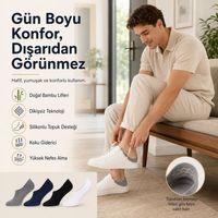 Erkek Bambu 8’li Babet Çorap Görünmez No Show Dikişsiz Silikon Topuklu