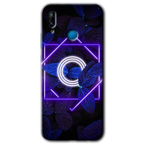 Huawei P20 Lite HD Baskılı Kılıf + 9D Tam Ekran Koruyucu - Dark Neon Yaprak O Harfi