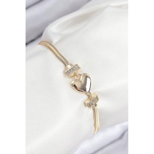 Pirinç Zirkon Taşlı Kalp Model Gold Renk Kadın Bileklik