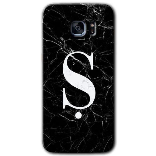 Samsung Galaxy S7 Edge HD Baskılı Kılıf + 9D Tam Ekran Koruyucu - Siyah Mermer Desenli Ş Harf