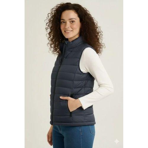 Şişme Fermuarlı Yelek Su Itici Kapitone Astarlı Kumaş Cepli Hafif Kışlık Spor Rahat Kalıp - Lacivert