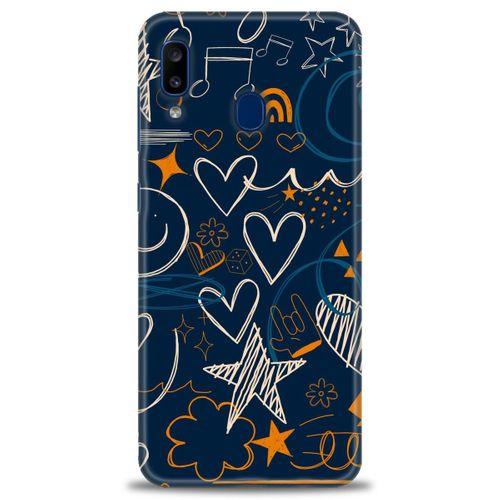 Samsung Galaxy A30 Kılıf HD Baskılı Kılıf - Notalar ve Kalpler + Tam Ekran Koruyucu