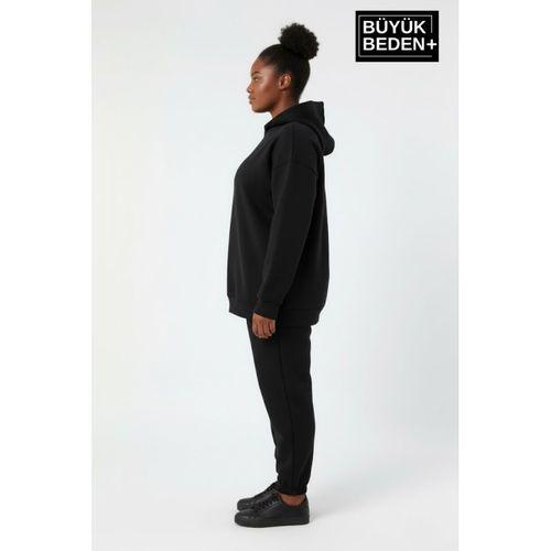 Kadın Büyük Beden İnce Kapşonlu Kollar Ve Etek Ribanalı Swatshırt SPR26BSWK957