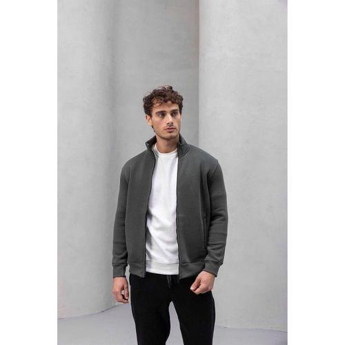 Marcel Regular Fit Fermuarlı Kıstırma Cepli Üç İp Şardonlu Erkek Sweatshirt - Avcı Yeşili