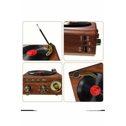 Nostaljik Tasarım Plak Çalar Görünümlü Radyolu Bluetooth Hoparlör Retro Müzik Plak